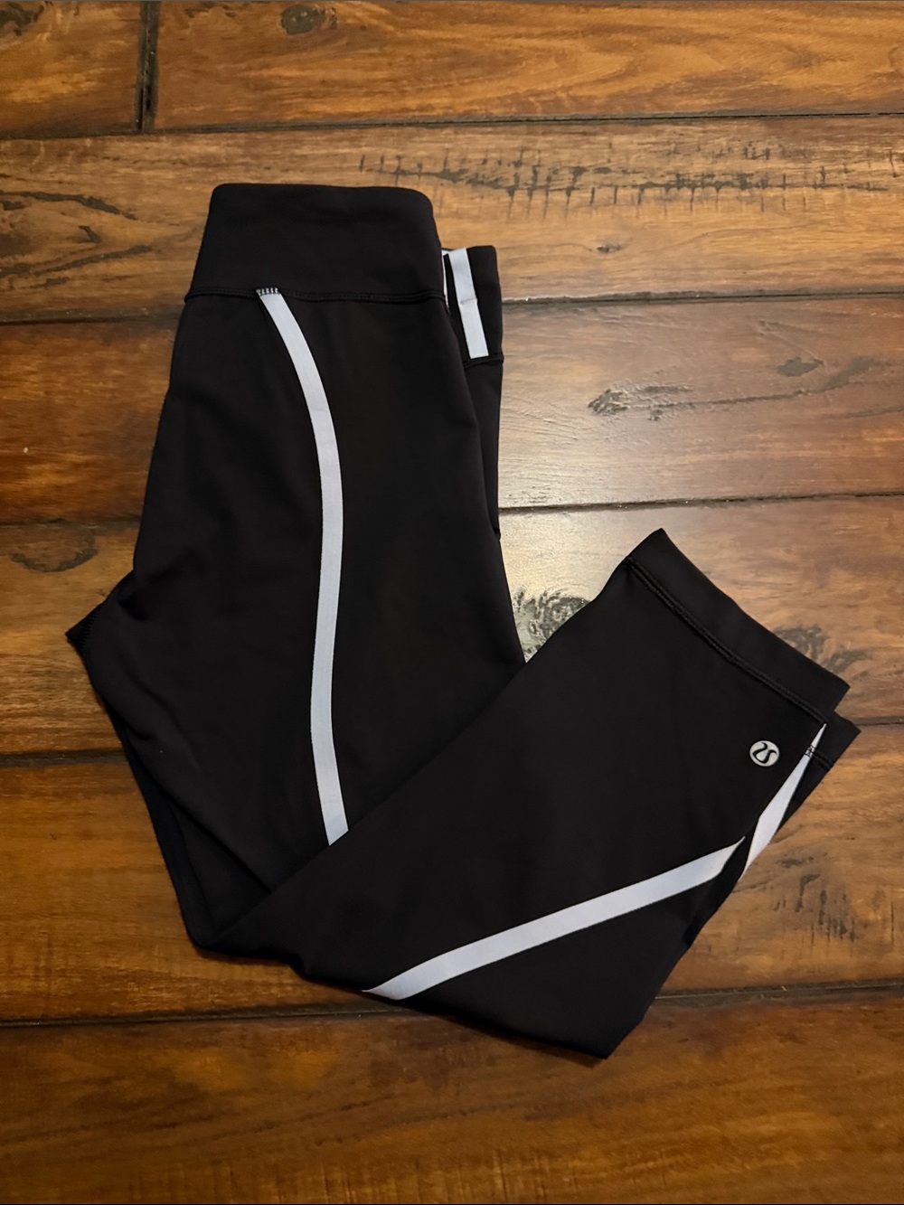 lululemon athletica Black Capris with Light Gray Stripes